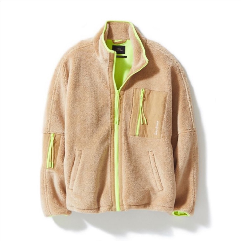 Sold Urban Outfitters Fleece Corduroy Patch Tan Jacket - Picture 2 of 15